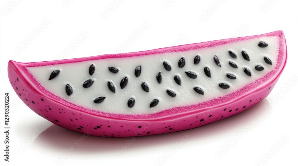 A slice of dragon fruit, white pulp with black seeds, vibrant pink edge, isolated on white A slice of dragon fruit, white pulp with black seeds, vibrant pink edge, isolated on white