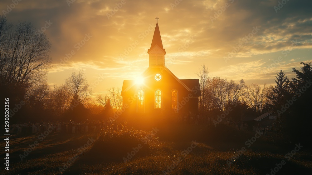 Fototapeta premium A sunrise over a monastery built on the edge of a cliff, breathtaking view crisp edges