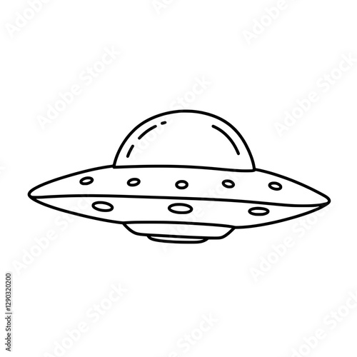 Extraterrestrial Explorer: A minimalist line drawing of a classic flying saucer, radiating a sense of mystery and cosmic wonder. 