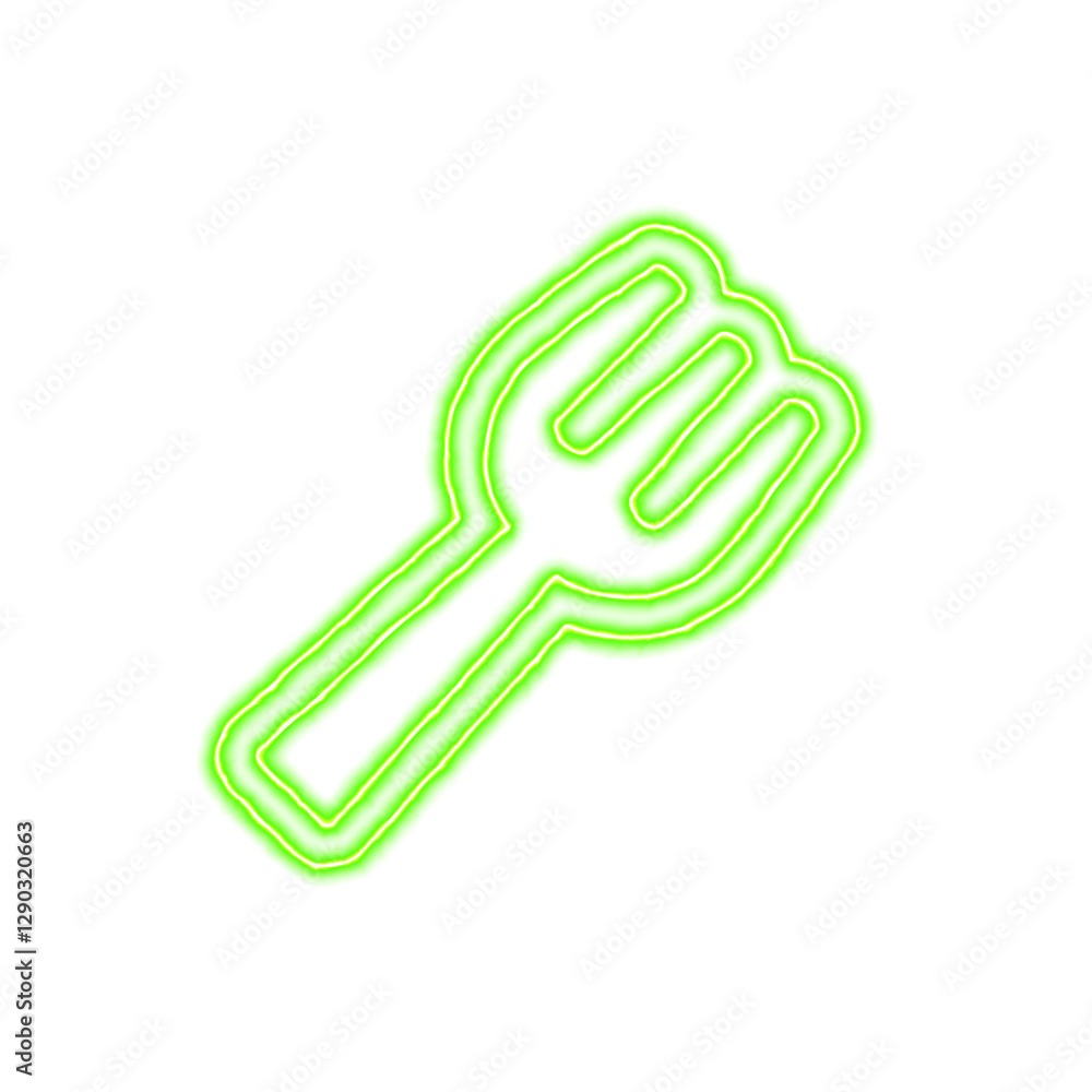Icon utensil fork from the flow of energy of green color. Shimmering neon Icon utensil fork from the flow of energy of green color. Shimmering neon