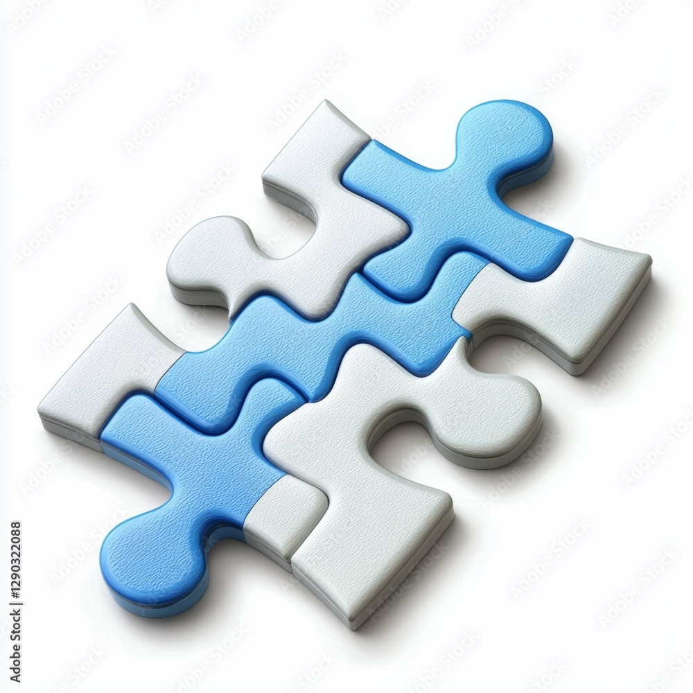 Interlocking Blue and White Puzzle Pieces on a Clean Background for Conceptual and Creative Imagery Interlocking Blue and White Puzzle Pieces on a Clean Background for Conceptual and Creative Imagery