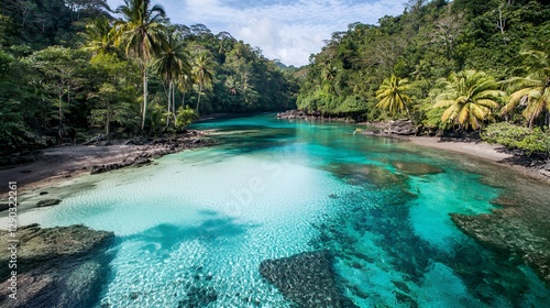 Tropical Island Lagoon with Crystal Clear Turquoise Water