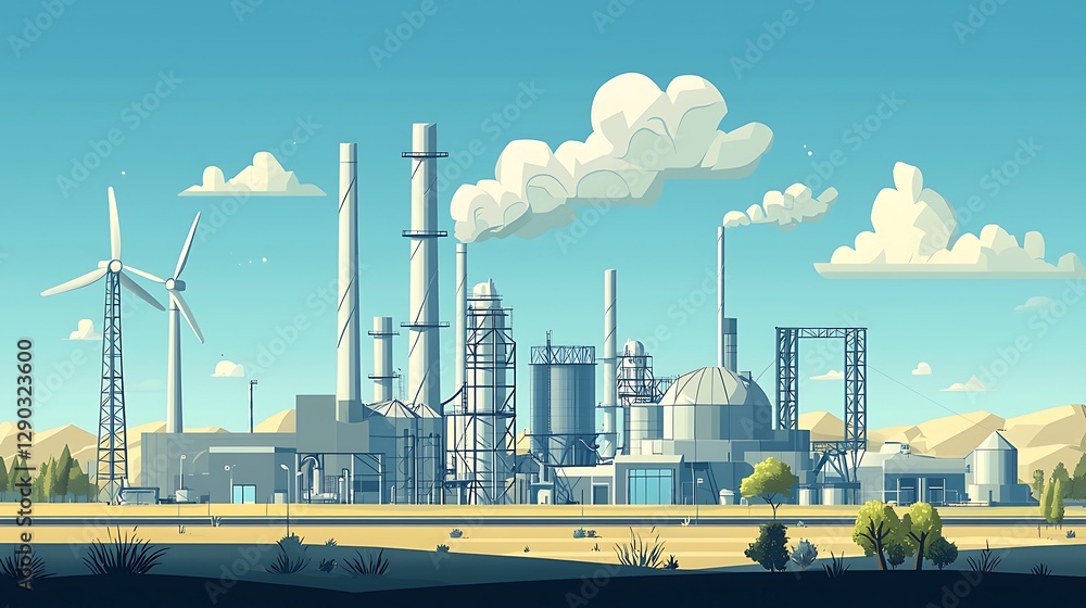 Obraz premium Industrial Complex with Wind Turbines.