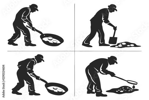 set of egg scrambled food silhouette vector illustration