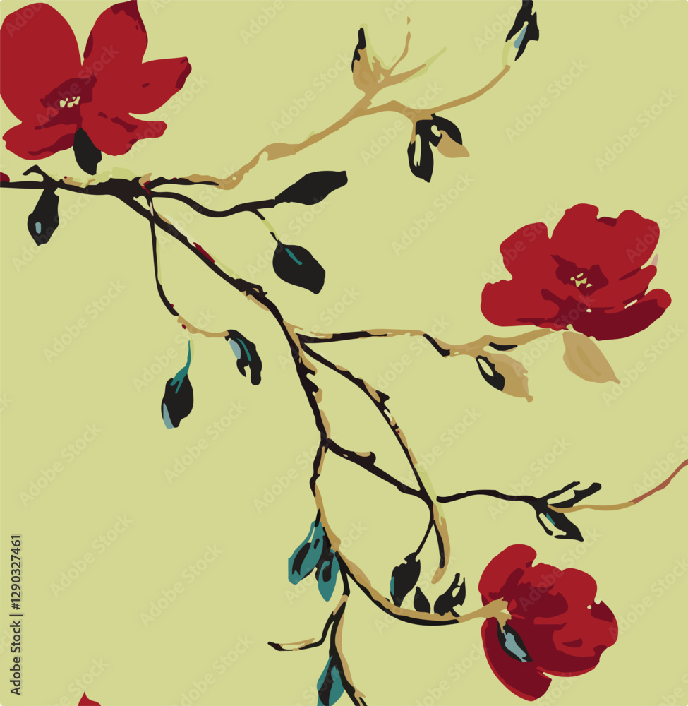 Fototapeta premium botanical floral vector seamless pattern with roses herbs and leaves big set background with flowers