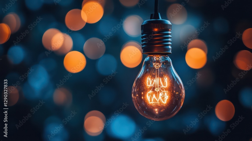 Glowing bulb, night, bokeh background, idea concept Glowing bulb, night, bokeh background, idea concept