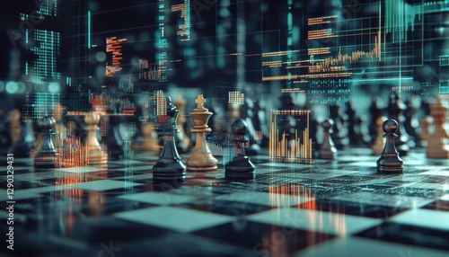 Wallpaper Mural Strategic business moves with transparent graphs on a chessboard stock market trends in a digital workspace Torontodigital.ca