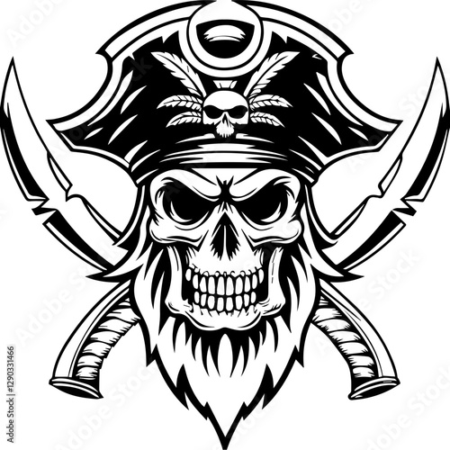 Classic Skull Pirates Detailed Skull and Crossbones Pirate Emblem with Swords Design, svg vector. photo