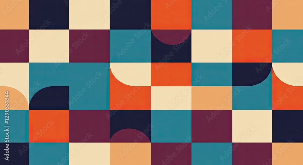 A Seamless High-Resolution Background Featuring a Bold, Retro Geometric Pattern With s-Inspired Vibrant Color Blocks. A Seamless High-Resolution Background Featuring a Bold, Retro Geometric Pattern With s-Inspired Vibrant Color Blocks.