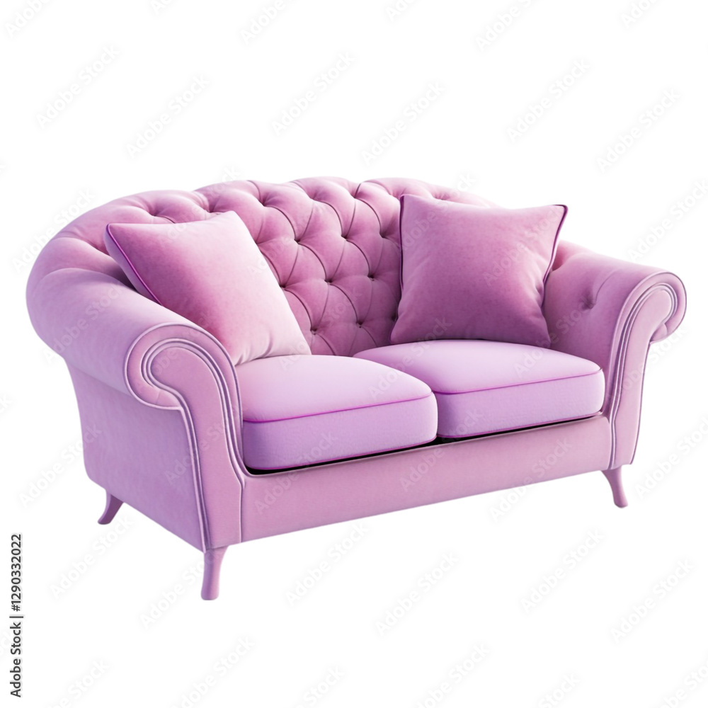 Fototapeta premium Elegant Pink Velvet Sofa Two Cushions Button Tufted