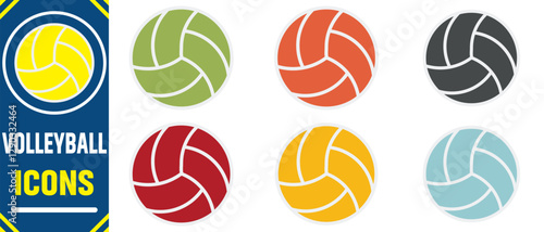 Volleyball icons set. Volleyball ball vector glyph icon. Volleyball ball flat icon for sports apps and websites.