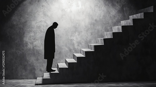 Silhouette Figure On Steps Grayscale Mood