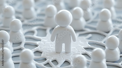 Single White Figurine Amidst Many In Network Pattern