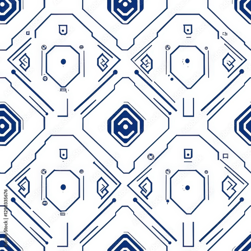 Vibrant blue and white geometric pattern with intricate shapes creating a modern and stylish visual for design projects seamless pattern Vibrant blue and white geometric pattern with intricate shapes creating a modern and stylish visual for design projects seamless pattern