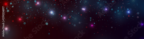 Blue and red neon shiny dots particles abstract background. New Year and Christmas vector graphic banner design