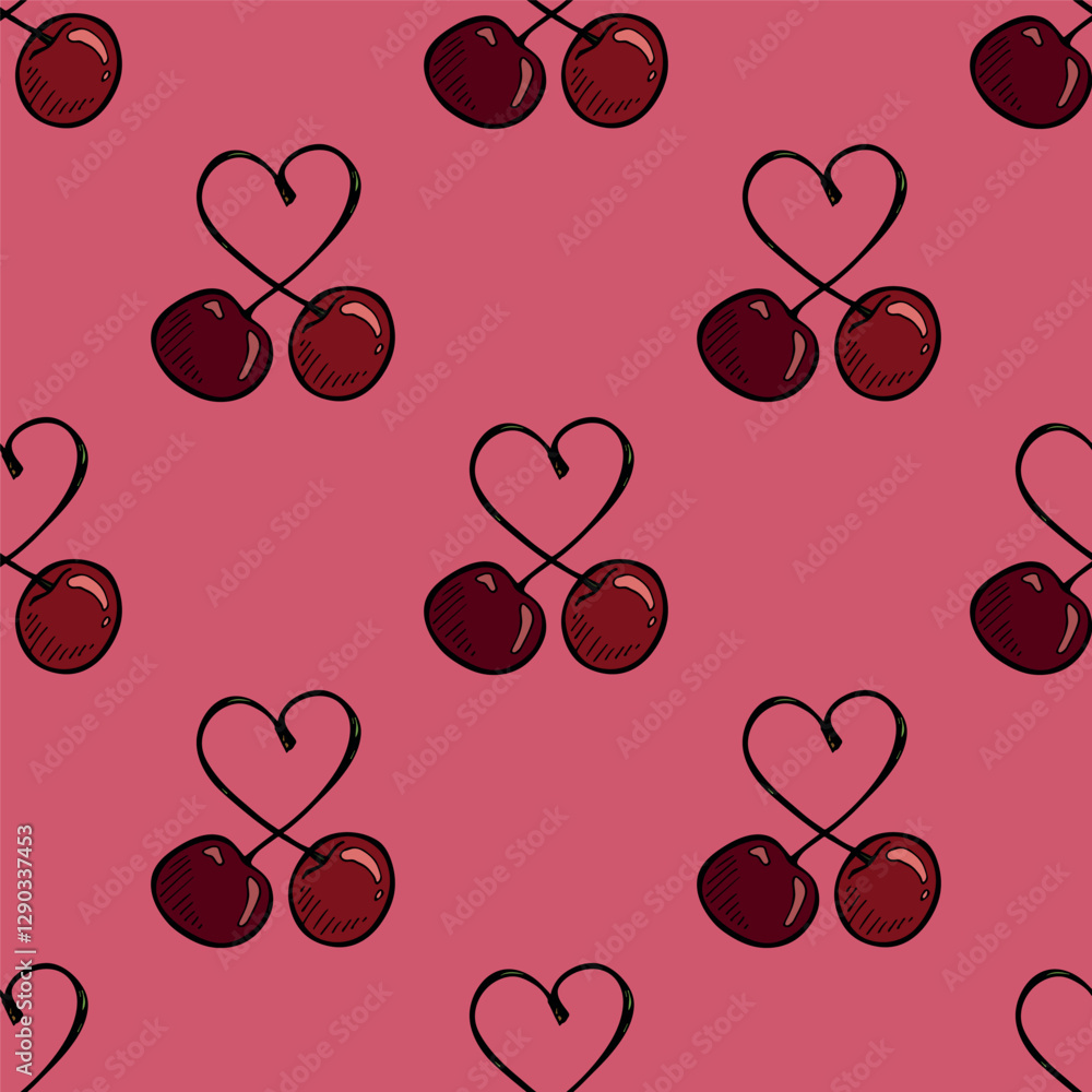 Seamless pattern with cherry doodle for decorative print, wrapping paper, greeting cards, wallpaper and fabric Seamless pattern with cherry doodle for decorative print, wrapping paper, greeting cards, wallpaper and fabric