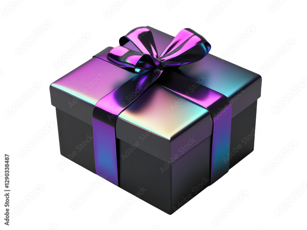 A Stunning Iridescent Gift Box with a Shimmering Bow: A 3D Rendered Present A Stunning Iridescent Gift Box with a Shimmering Bow: A 3D Rendered Present