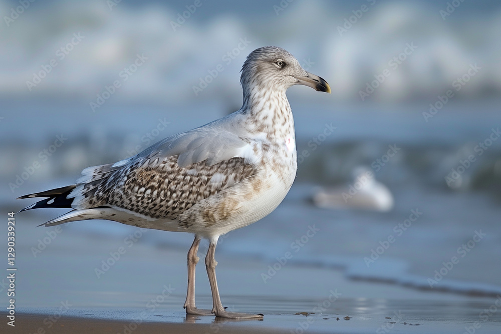 Herring gull, Larus argentatus, single bird on beach, South Australia. Wildlife Concept. Generative AI Herring gull, Larus argentatus, single bird on beach, South Australia. Wildlife Concept. Generative AI