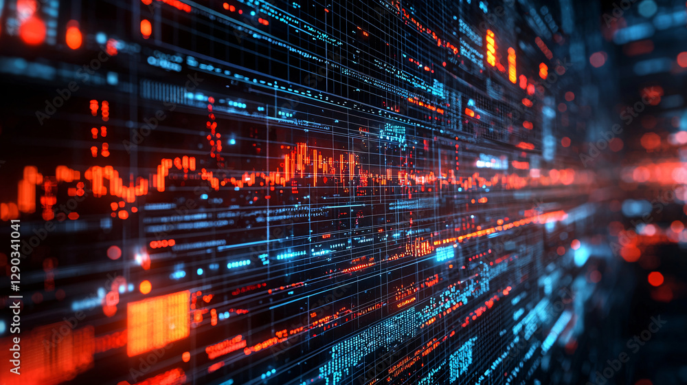 Fototapeta premium financial revenue and risk are optimized through graphics visualization and programming software with tech intelligence.