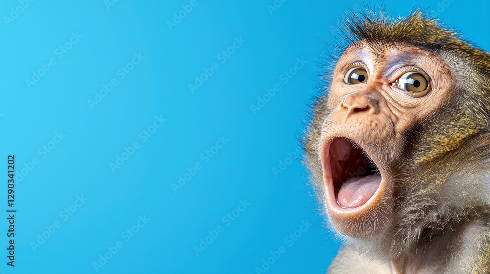 Surprised Baby Monkey Portrait Against Light Blue Background Surprised Baby Monkey Portrait Against Light Blue Background