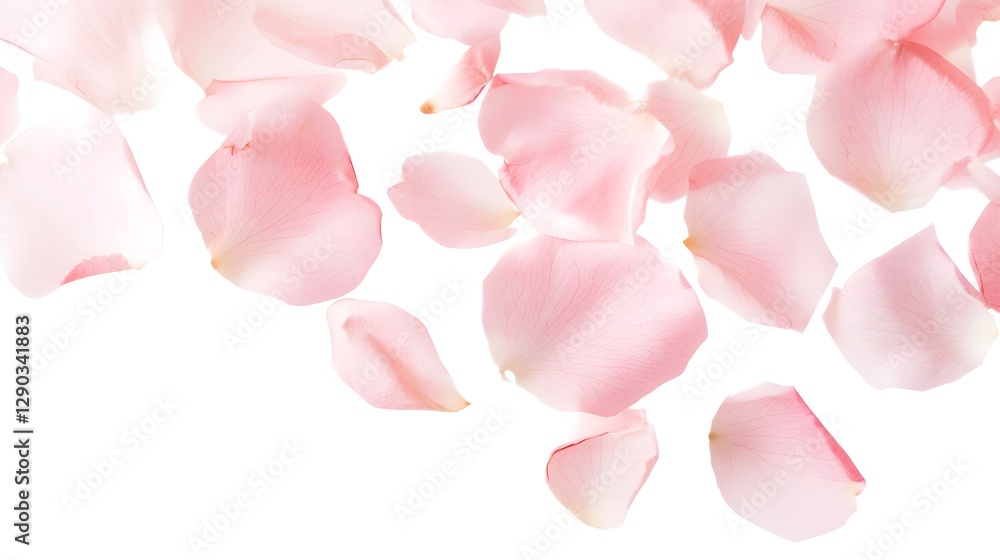 Fototapeta premium flying pink petals isolated on white background, Generative AI