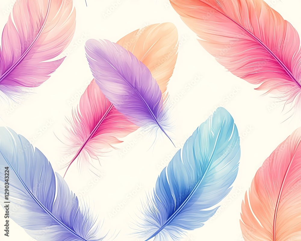 Colorful Feather Pattern on White Colorful Feather Pattern on White