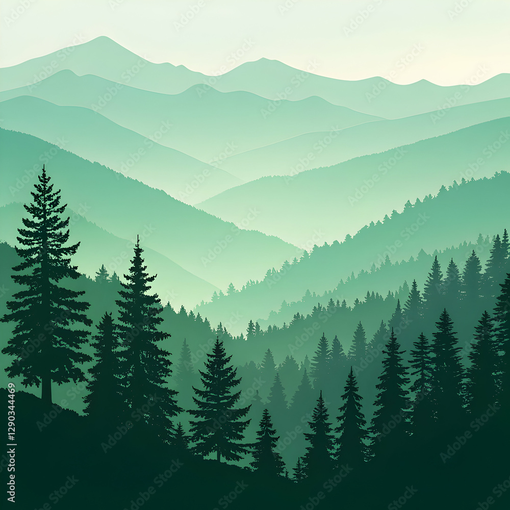 Fototapeta premium Misty Green Mountains: Nature Landscape Image