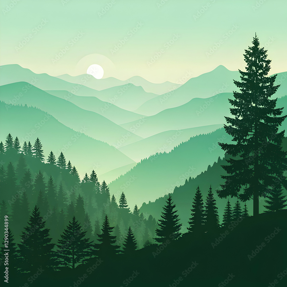 Fototapeta premium Serene Mountain Vista: Green Landscape Art