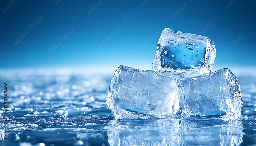 Clear Ice Cubes on Frozen Surface Clear Ice Cubes on Frozen Surface