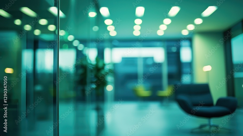 Fototapeta premium Abstract Teal Office Interior: Blurred Modern Workplace