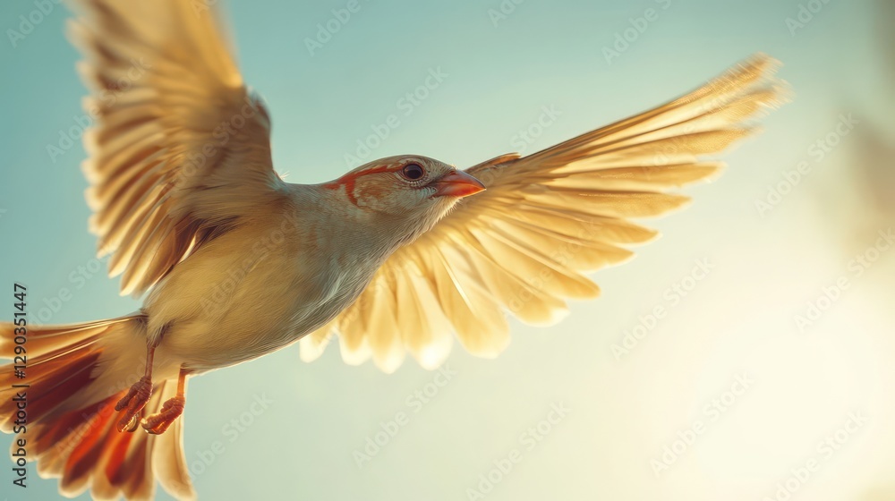 Obraz premium Bird soaring, sunlit sky, freedom, nature