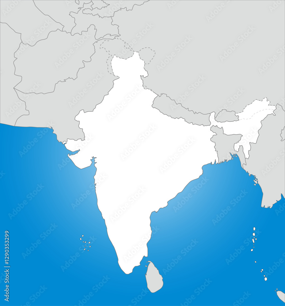 Fototapeta premium インドと周辺国の地図、シンプルで分かりやすい