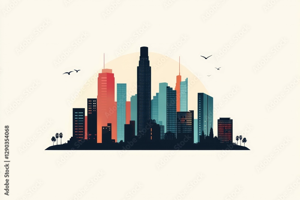 Fototapeta premium vector illustration cityscape multicolored high-rise houses megacity cityscapes road