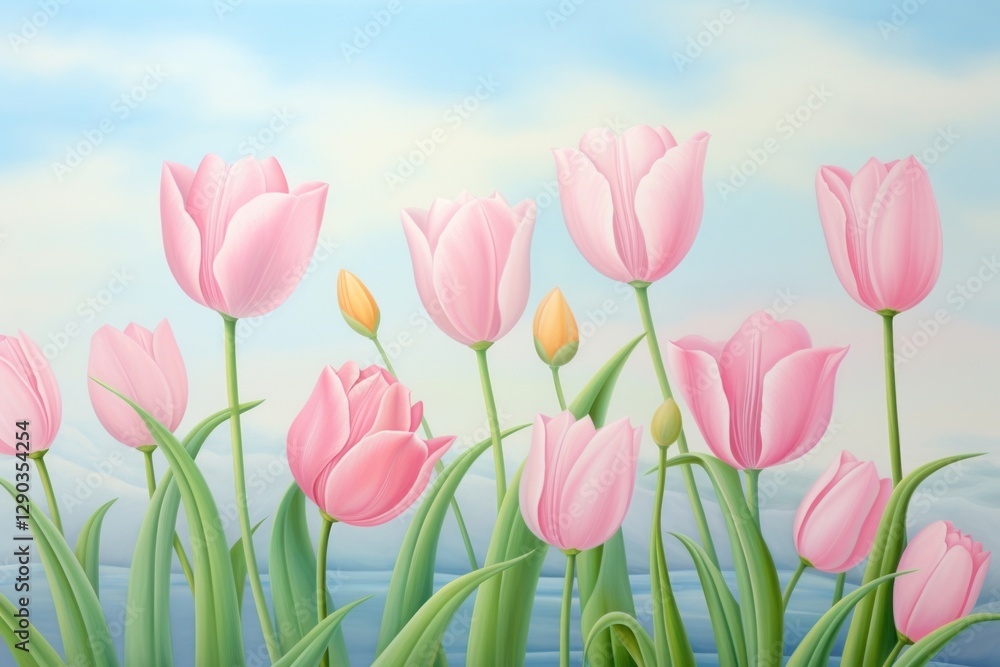 Fototapeta premium Painting of tulips backgrounds outdoors blossom.