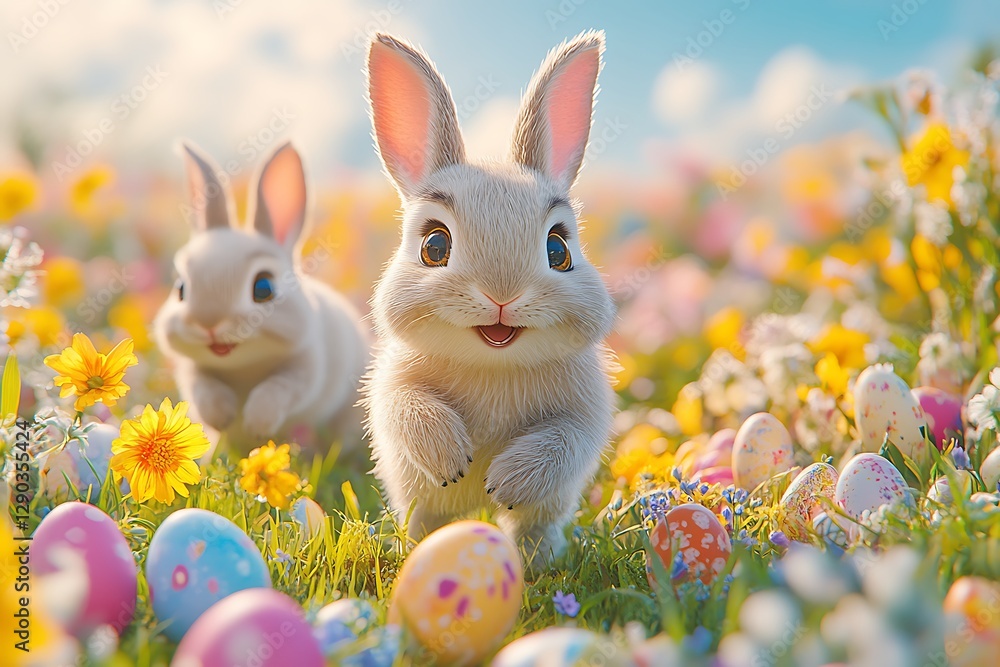Fototapeta premium Happy Easter Background with colored Easter eggs.