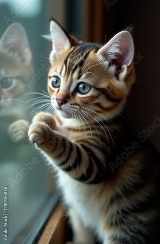 Wallpaper Mural Curious kitten playing with reflection in window Torontodigital.ca