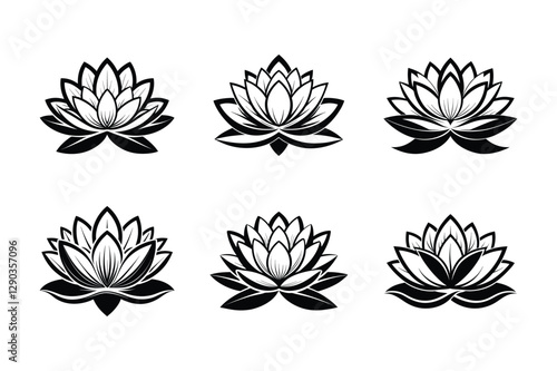 White Water Lily (Nymphaea nouchali) silhouette vector illustration