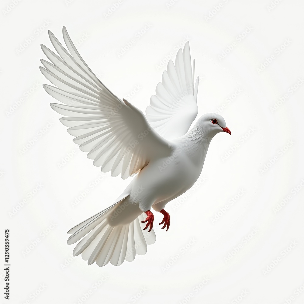 Obraz premium White Dove Flying with Wings Spread on Clean Background