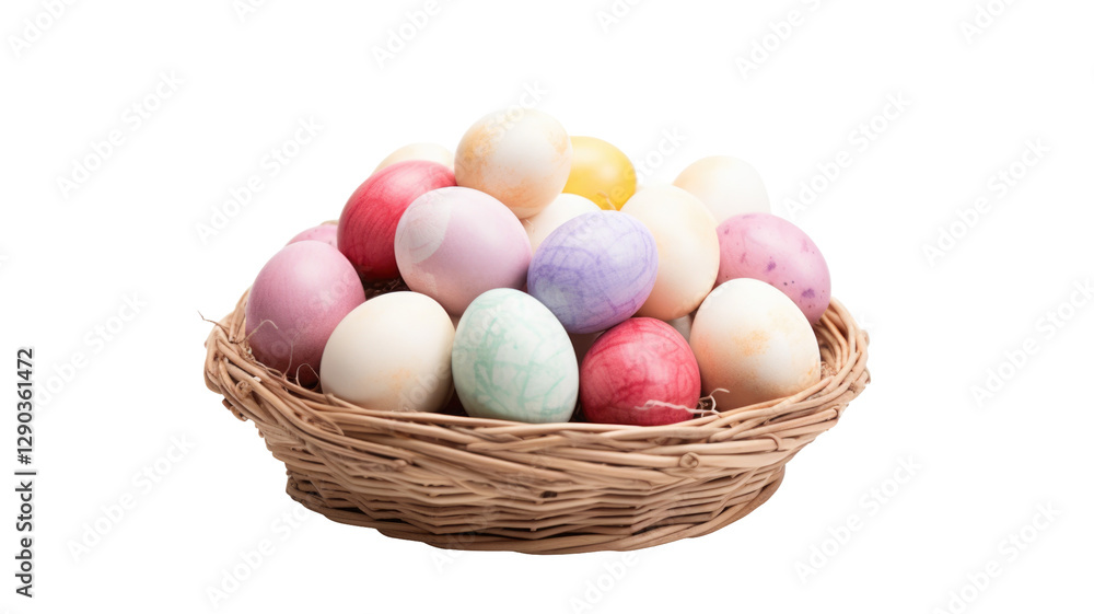 Vibrant Color Easter Eggs Basket Isolated on Png Background. Vibrant Color Easter Eggs Basket Isolated on Png Background.