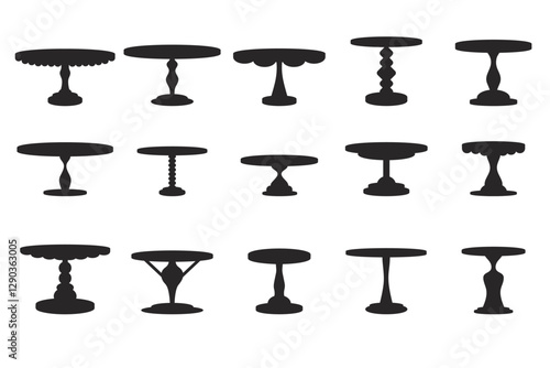 Set of cake stands with a tray for serving tea and desserts. Icon with a silhouette of a plate, perfect for birthdays and afternoon tea.