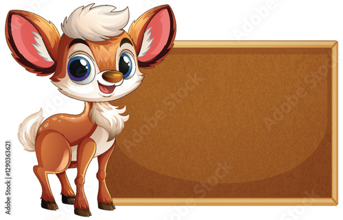 Cute Cartoon Deer with Blank Sign
