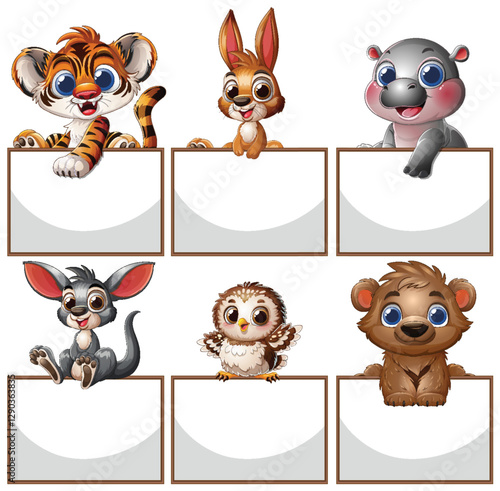 Cute Animal Characters with Blank Signs