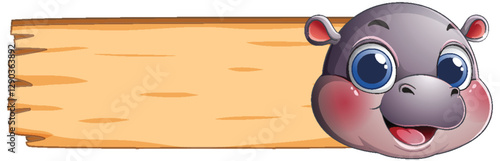Cute Hippo with Wooden Sign