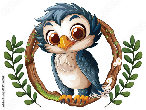 Cute Owl on a Wooden Branch