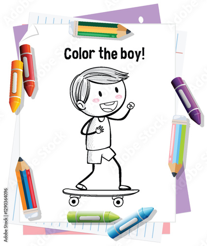 Coloring Fun with Skateboarding Boy