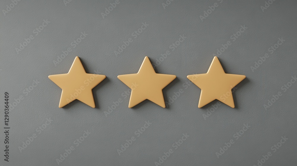 Three Yellow Star Shapes Arranged on a Gray Background for Rating or Review Concept in Minimalistic Style Three Yellow Star Shapes Arranged on a Gray Background for Rating or Review Concept in Minimalistic Style