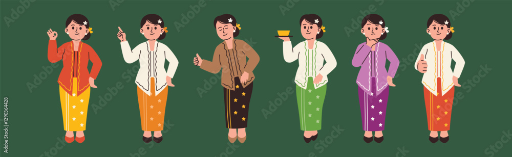 Asian Woman Wear Indonesia Traditional Kebaya Attire with Various Poses Asian Woman Wear Indonesia Traditional Kebaya Attire with Various Poses