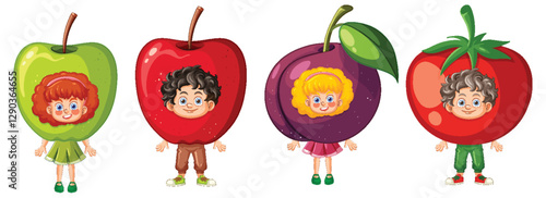 Children with Fruit Costumes Illustration