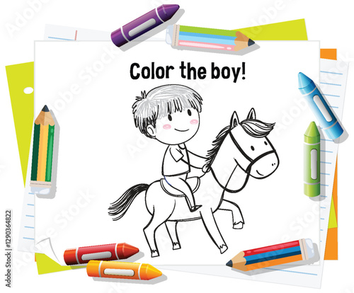 Coloring Fun: Boy Riding a Horse