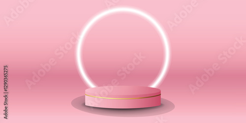 White neon light podium display with background the same color as the podium. Modern studio, wall scene fashion, stage podium scene with for Award Ceremony. 3D rendering.